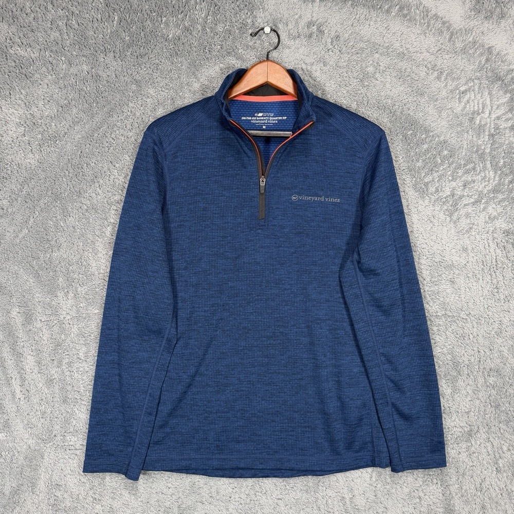 Vineyard Vines OTG Sankaty Pullover Mens M Blue 1/4‎ Zip Performance On The Go